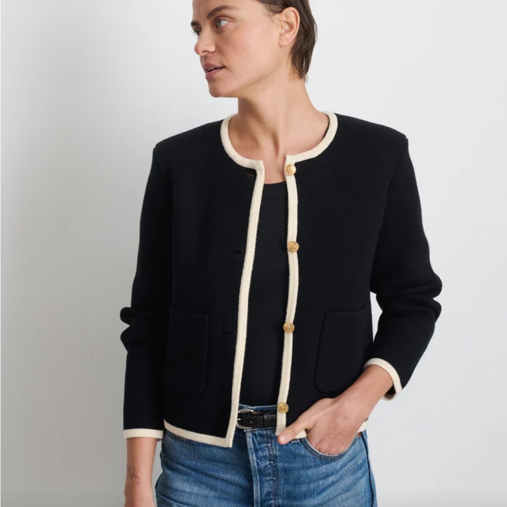 Alex Mill Paris Black and Cream Women's Sweater Size Small